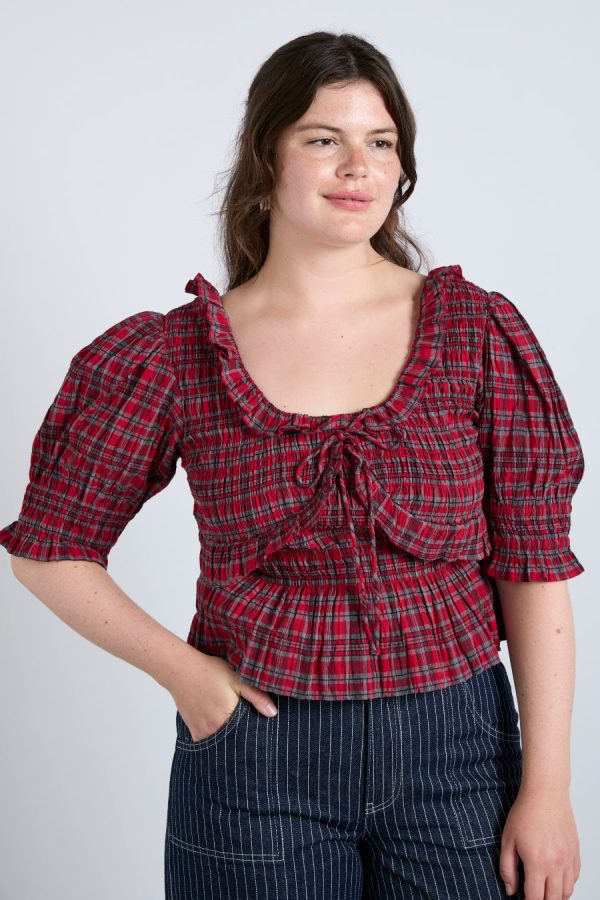 Women Tops | Damson Madder meghan blouse - red check Sale - Image 6