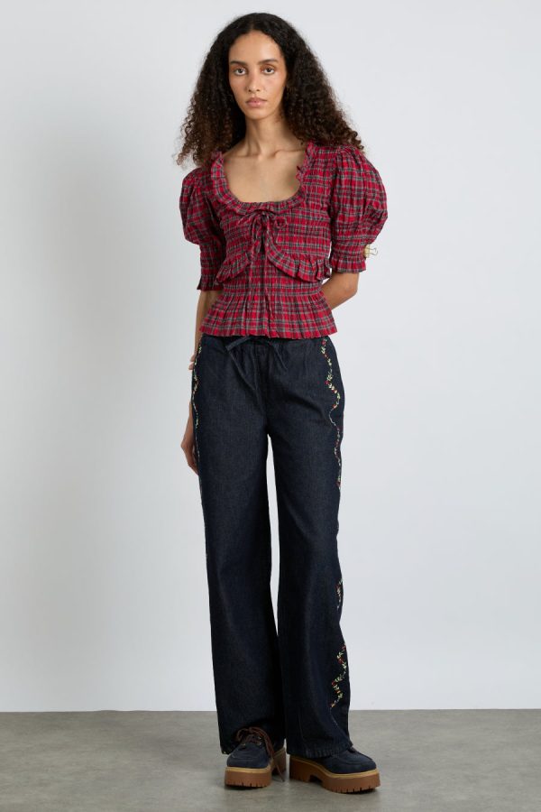 Women Tops | Damson Madder meghan blouse - red check Sale - Image 7