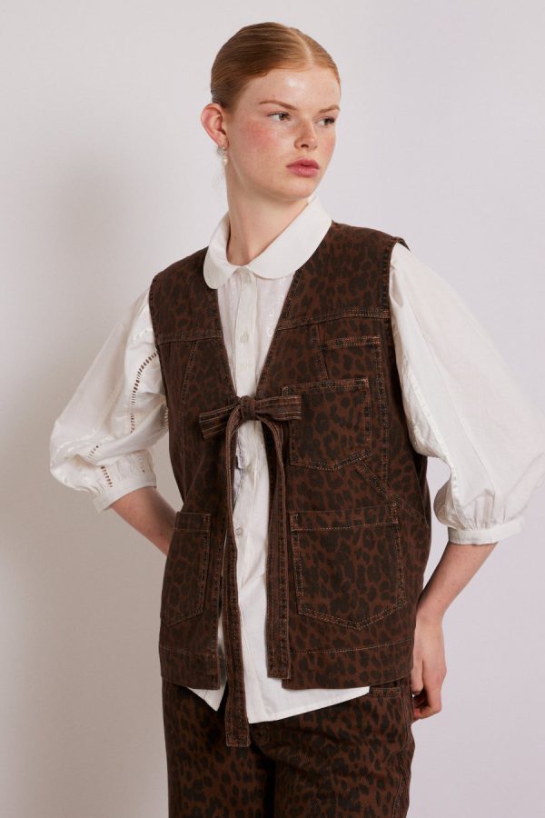 Damson Madder dilly denim gilet - dark leopard Sale | Women Gilets