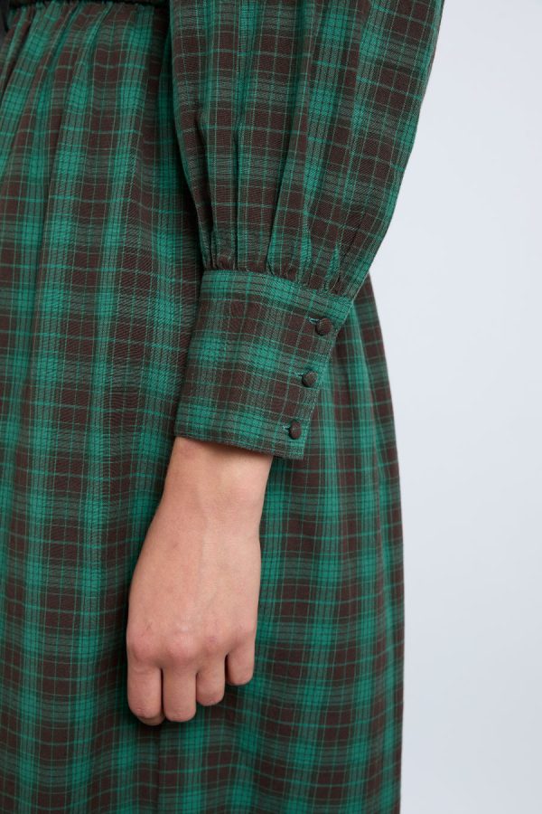 Dresses | elle shirred midi dress - green check Sale | Damson Madder Women - Image 2