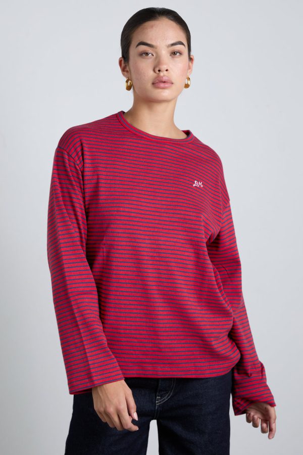 red and navy stripe long sleeve top None Women | Tops Damson Madder