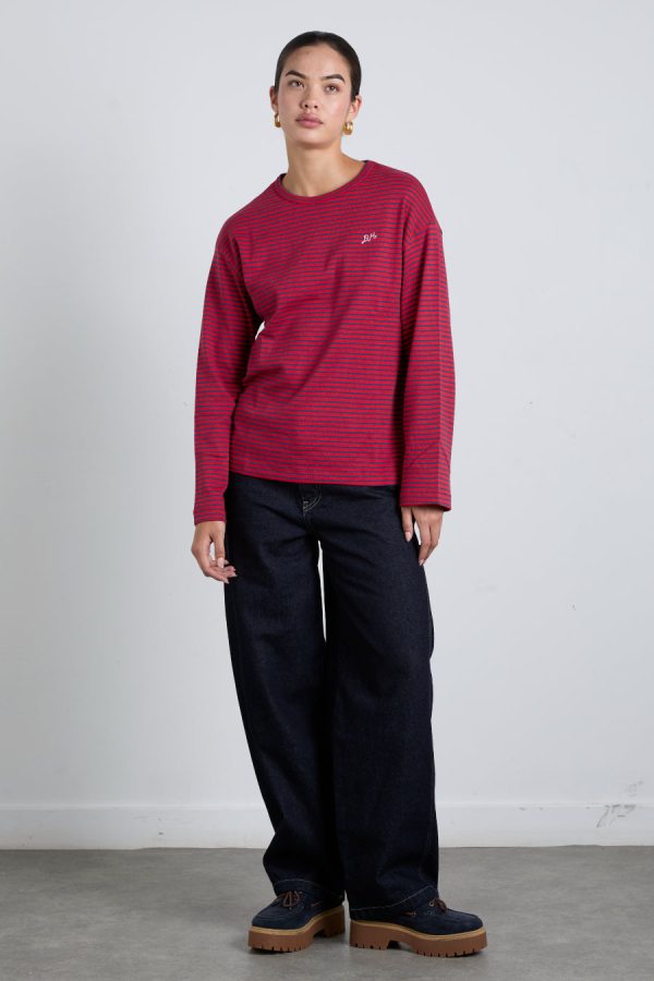 red and navy stripe long sleeve top None Women | Tops Damson Madder - Image 3