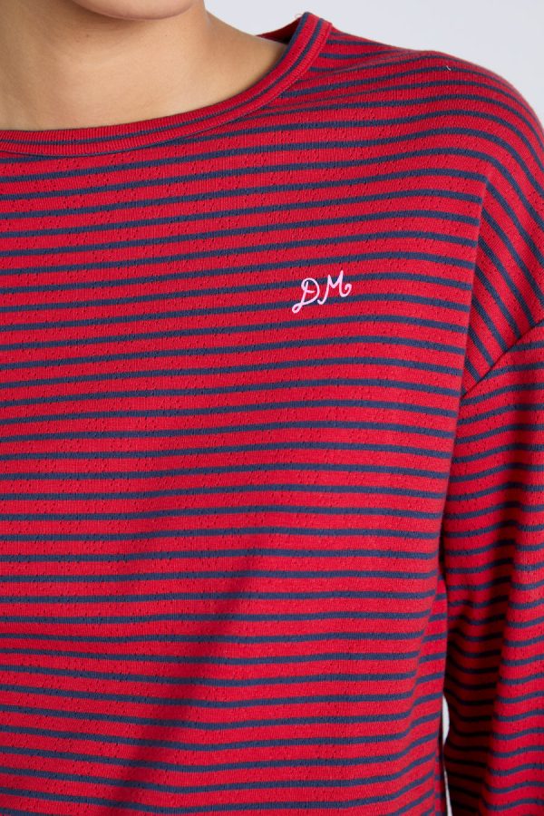 red and navy stripe long sleeve top None Women | Tops Damson Madder - Image 2