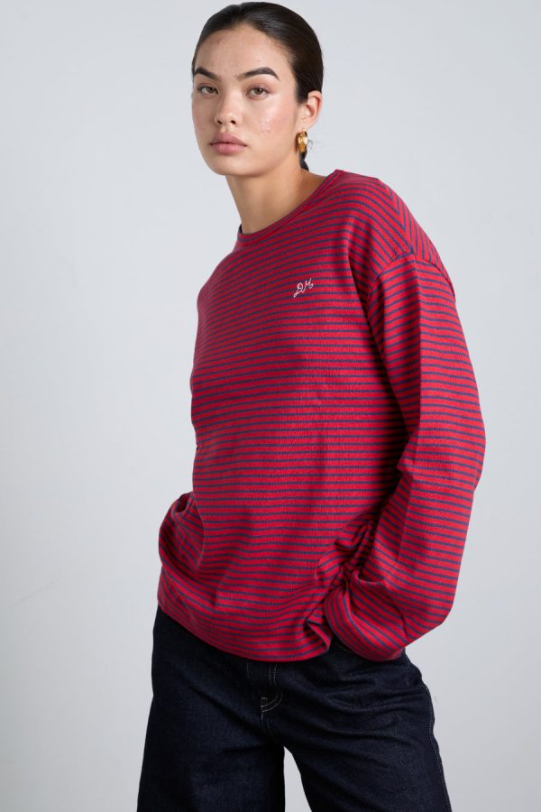 red and navy stripe long sleeve top None Women | Tops Damson Madder - Image 4