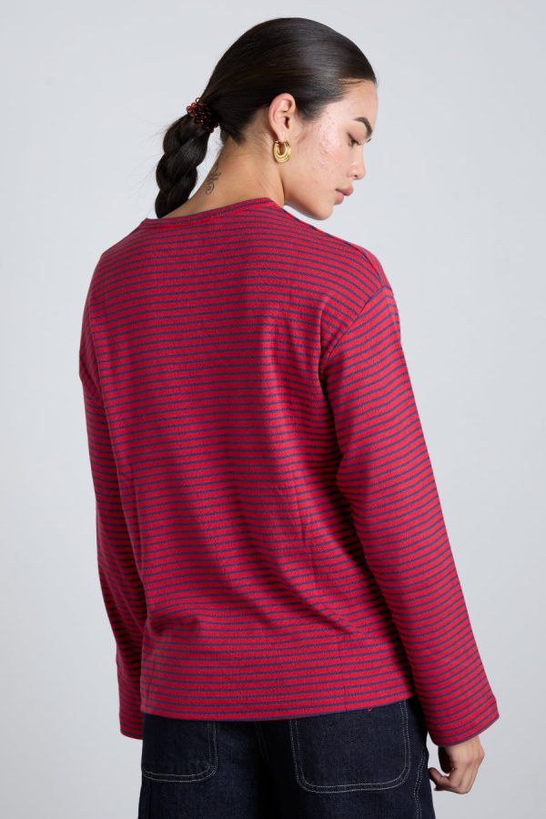 red and navy stripe long sleeve top None Women | Tops Damson Madder - Image 5