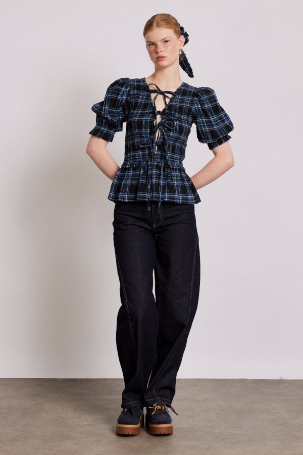 Women Tops | Damson Madder bluebelle blouse - navy check None - Image 5