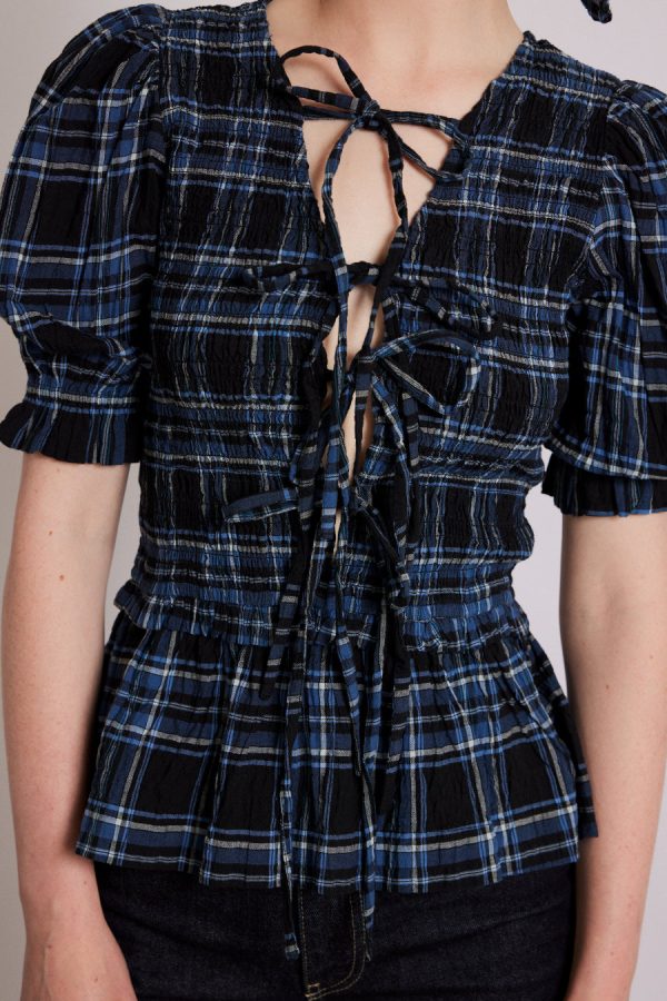 Women Tops | Damson Madder bluebelle blouse - navy check None - Image 6
