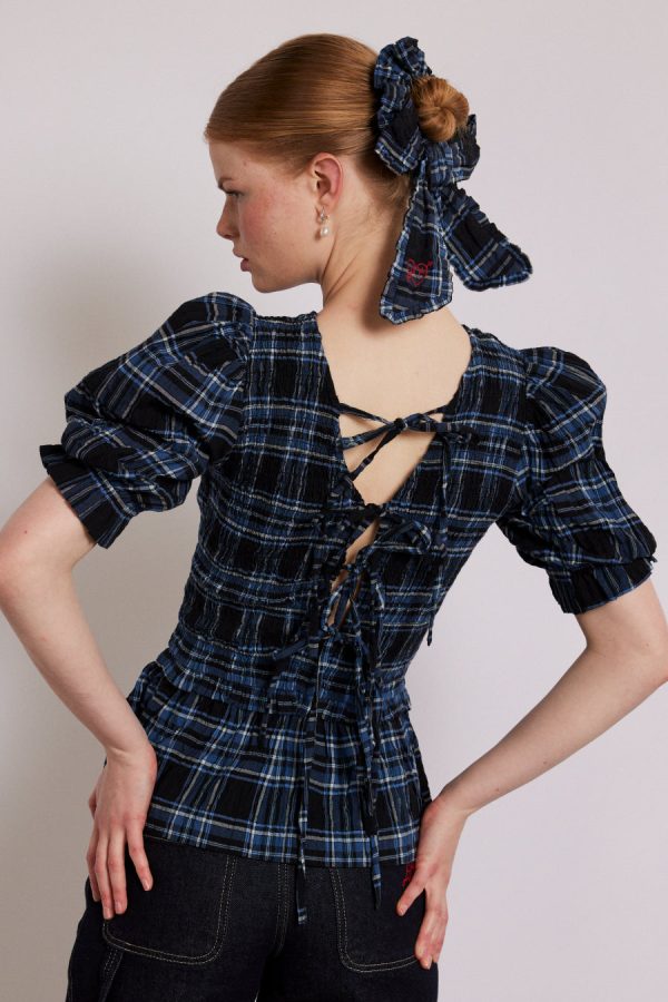 Women Tops | Damson Madder bluebelle blouse - navy check None - Image 8
