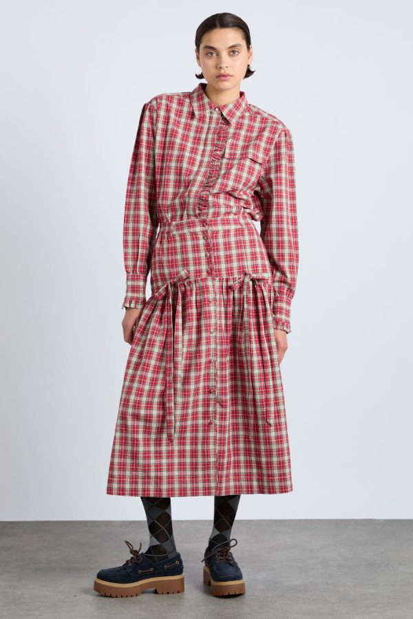 bronte button through midi skirt - red check None | Bottoms Damson Madder Women - Image 4