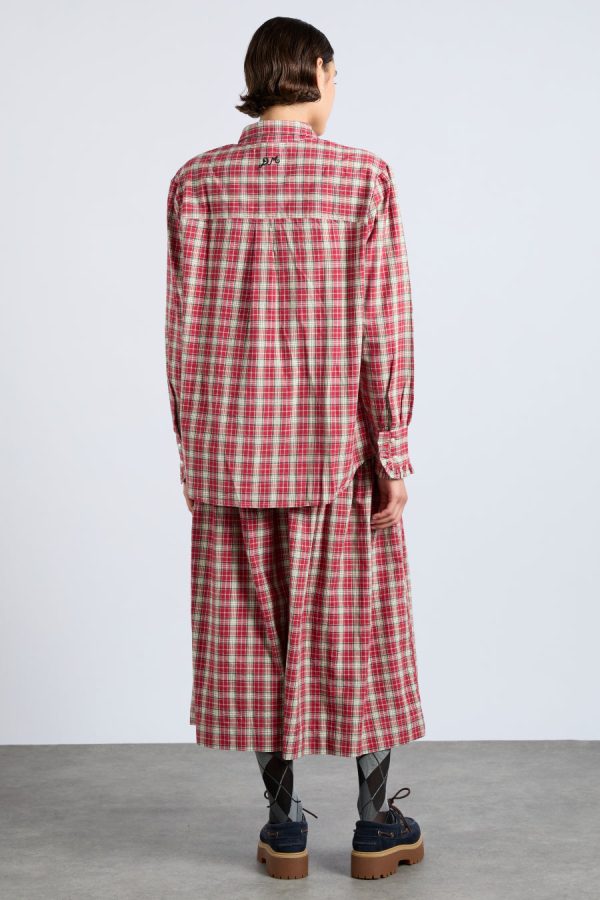 bronte button through midi skirt - red check None | Bottoms Damson Madder Women - Image 3