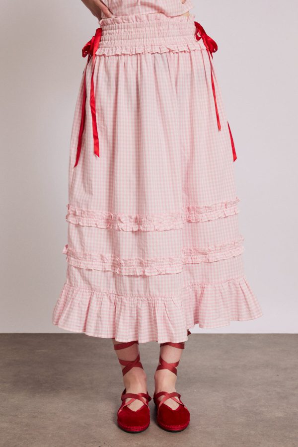 olivia ruffle skirt - pink gingham None | Skirts Damson Madder Women