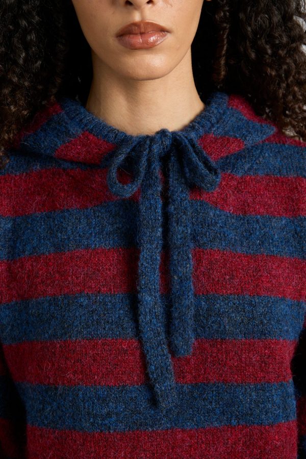 Damson Madder Knitwear | Women | riley knit hoodie - red navy stripe None - Image 5