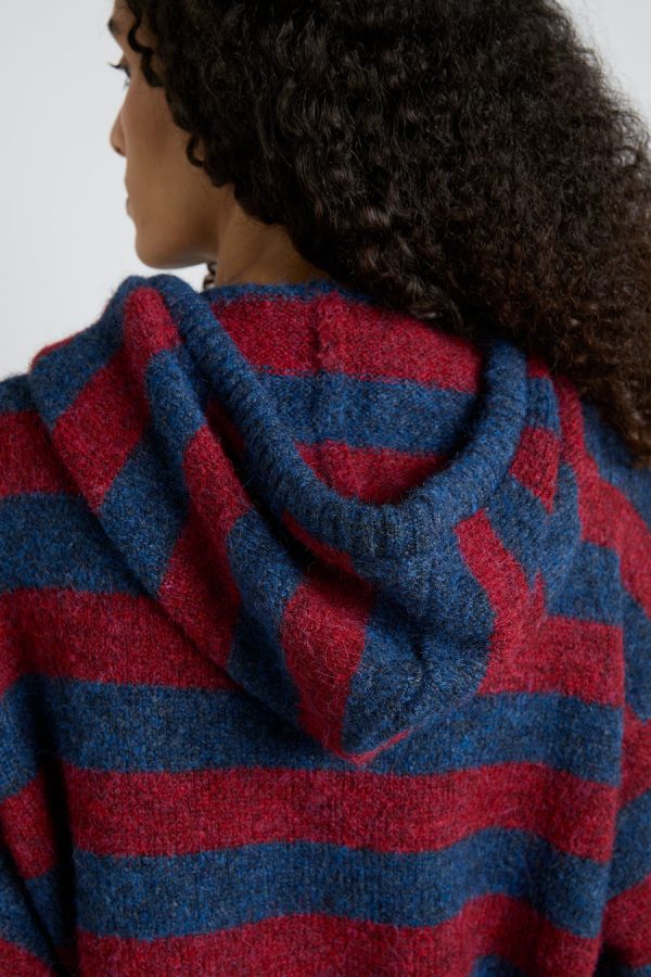 Damson Madder Knitwear | Women | riley knit hoodie - red navy stripe None - Image 4