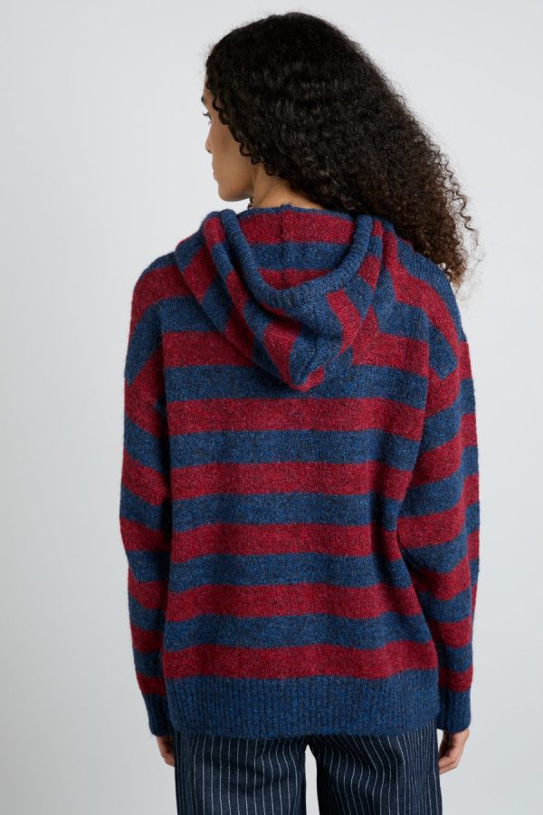 Damson Madder Knitwear | Women | riley knit hoodie - red navy stripe None - Image 3