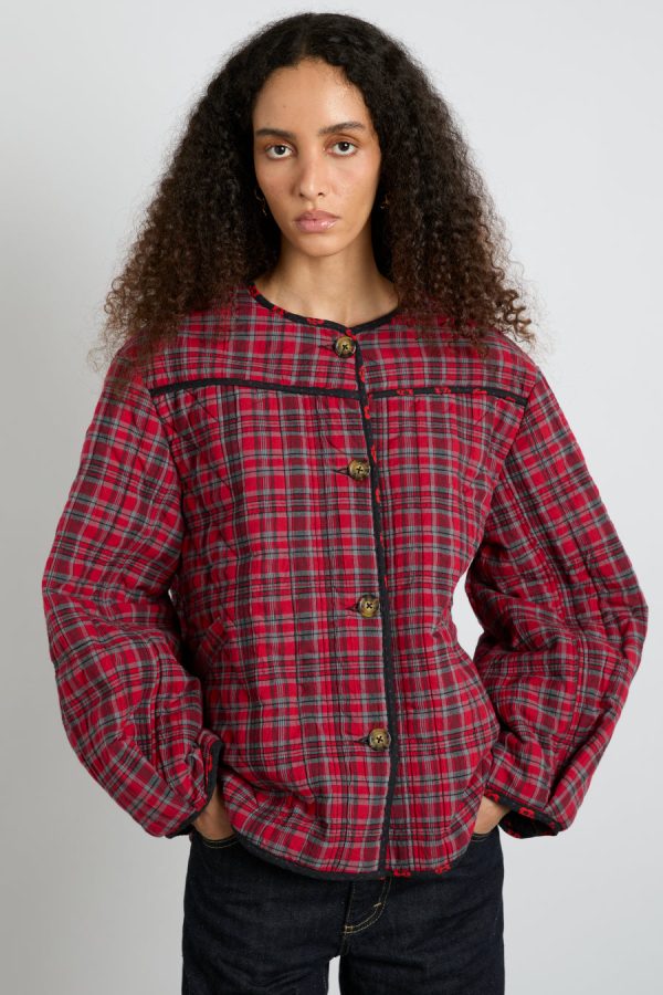 Co-ords | macy quilted jacket - red check None - Damson Madder Women