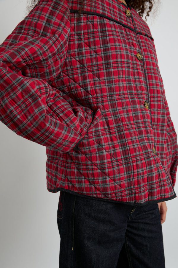Co-ords | macy quilted jacket - red check None - Damson Madder Women - Image 6