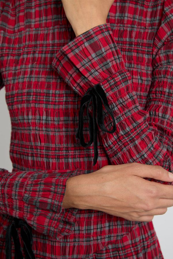 Women alice shirred midi dress- red check None | Co-ords Damson Madder - Image 3