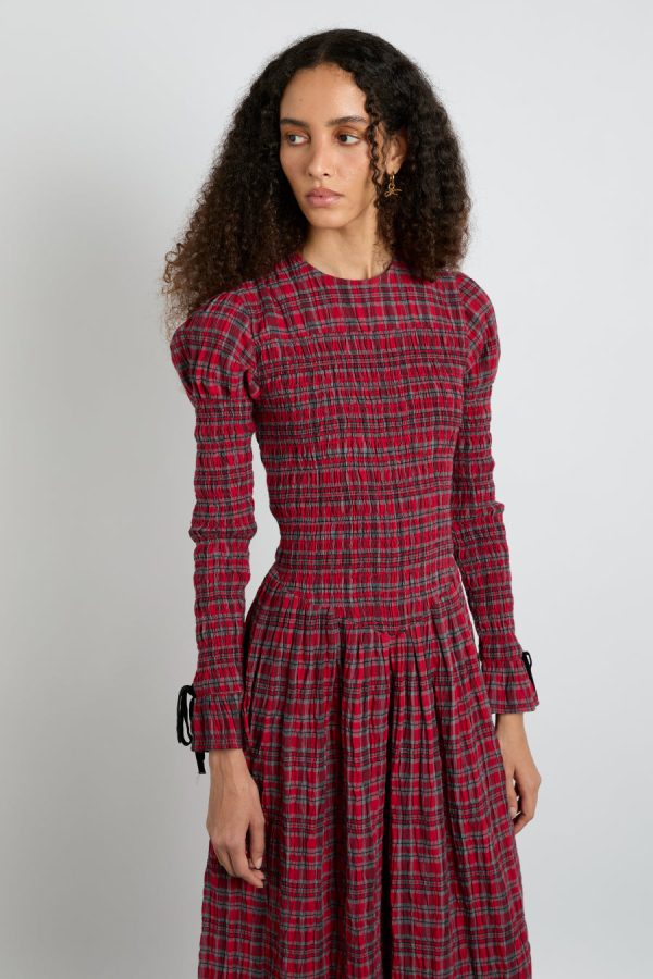 Women alice shirred midi dress- red check None | Co-ords Damson Madder - Image 5