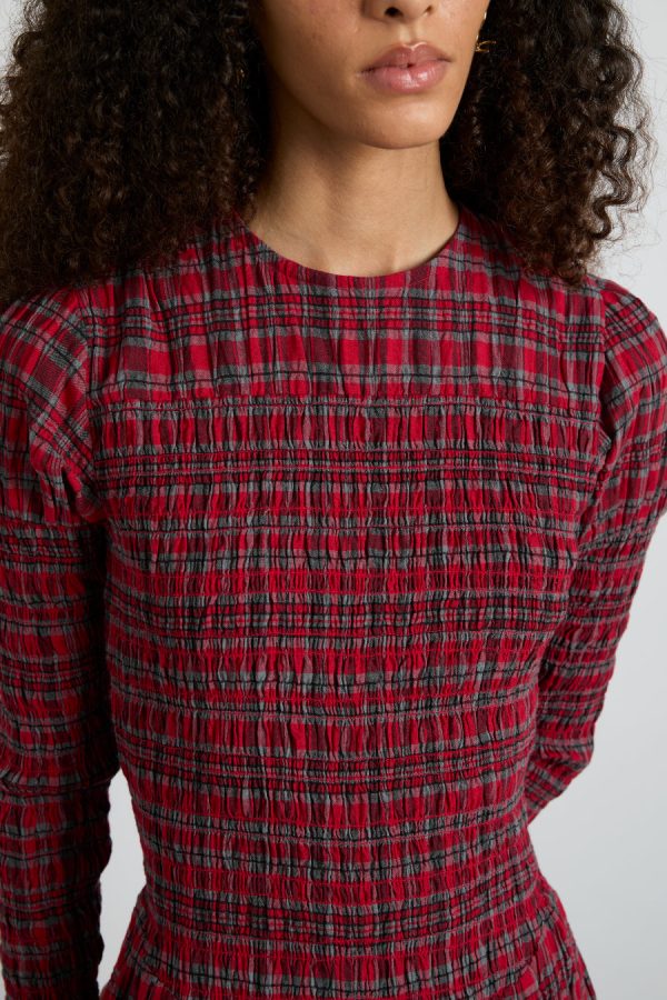 Women alice shirred midi dress- red check None | Co-ords Damson Madder - Image 2