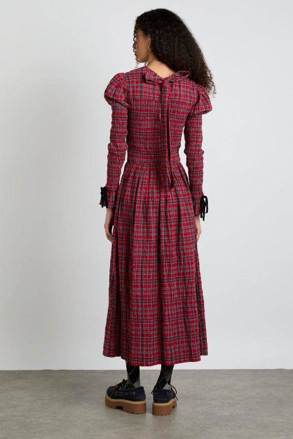 Women alice shirred midi dress- red check None | Co-ords Damson Madder - Image 4