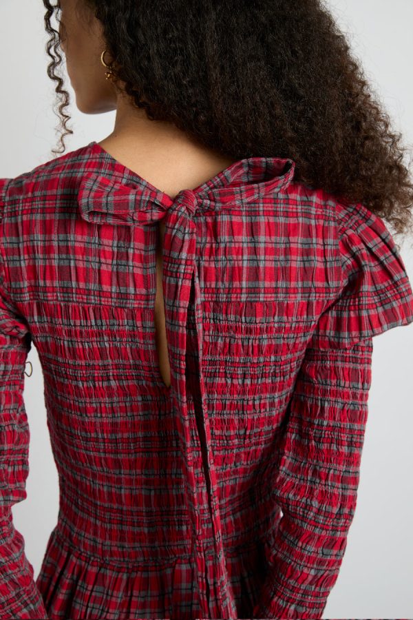 Women alice shirred midi dress- red check None | Co-ords Damson Madder - Image 6