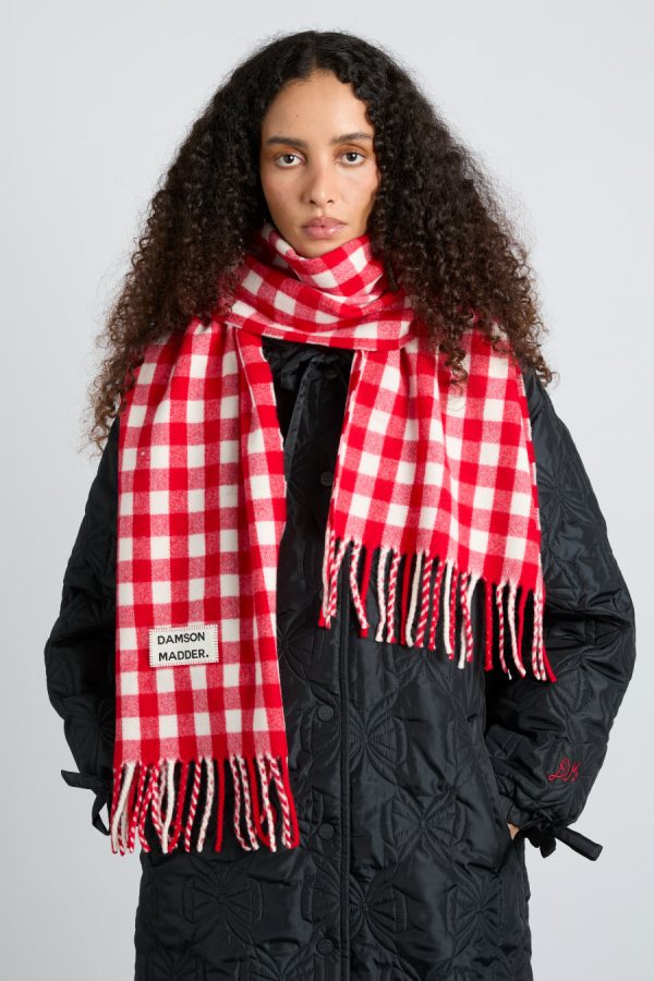 Women gingham scarf in responsible wool - red None | Cold Weather Accessories Damson Madder