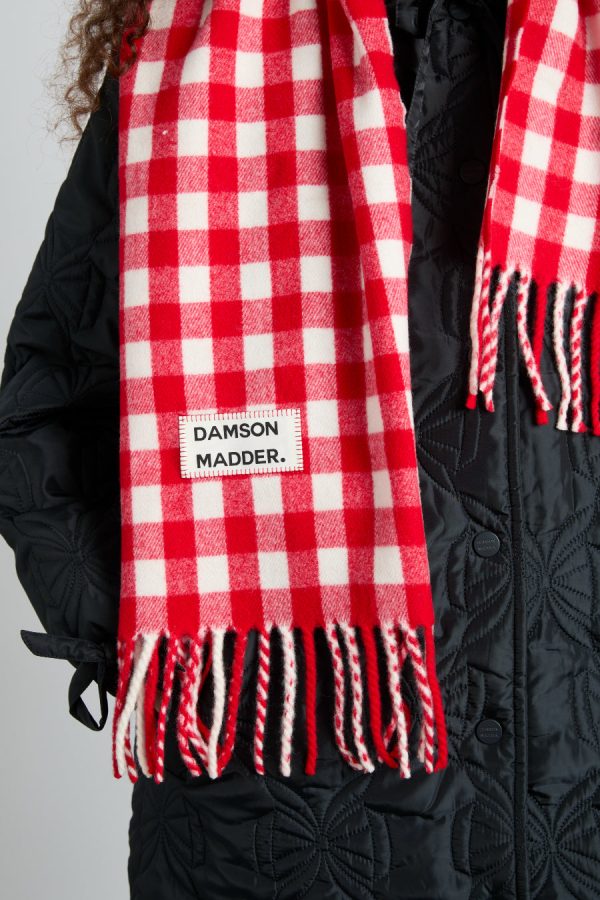 Women gingham scarf in responsible wool - red None | Cold Weather Accessories Damson Madder - Image 3