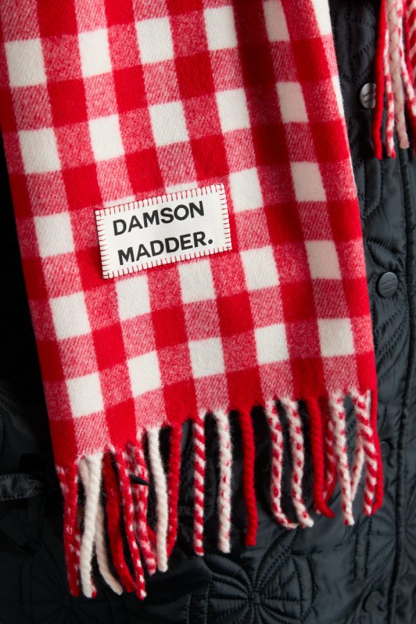 Women gingham scarf in responsible wool - red None | Cold Weather Accessories Damson Madder - Image 5