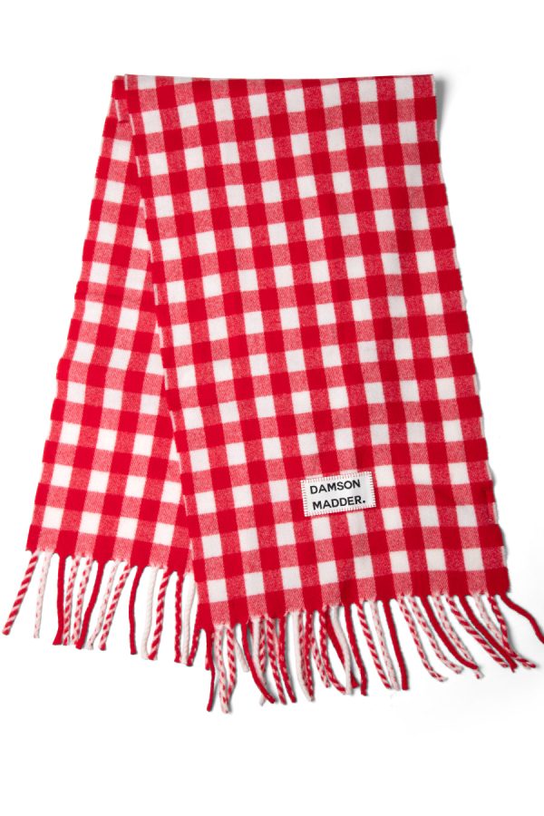 Women gingham scarf in responsible wool - red None | Cold Weather Accessories Damson Madder - Image 4