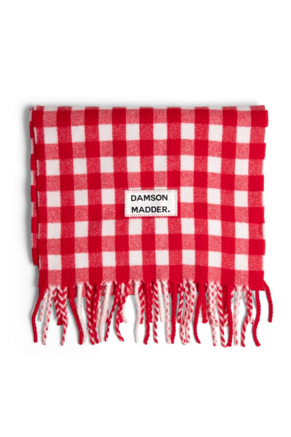 Women gingham scarf in responsible wool - red None | Cold Weather Accessories Damson Madder - Image 2