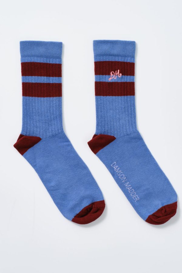 Cold Weather Accessories Damson Madder Women | calf length socks - blue & burgundy stripe None
