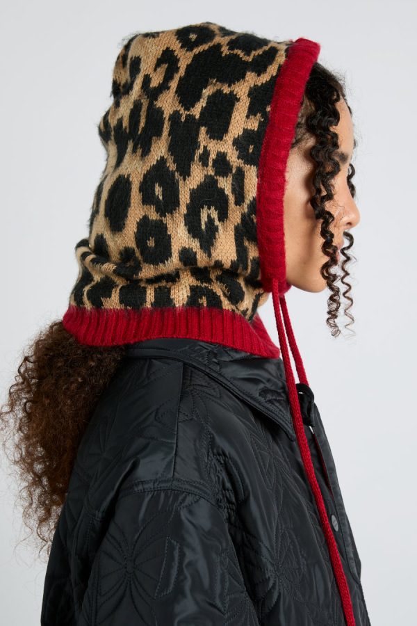 hood in leopard with red tie None Women | Hats Damson Madder - Image 3