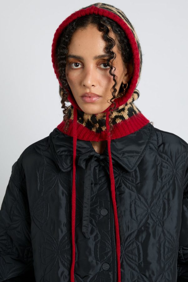 hood in leopard with red tie None Women | Hats Damson Madder - Image 2