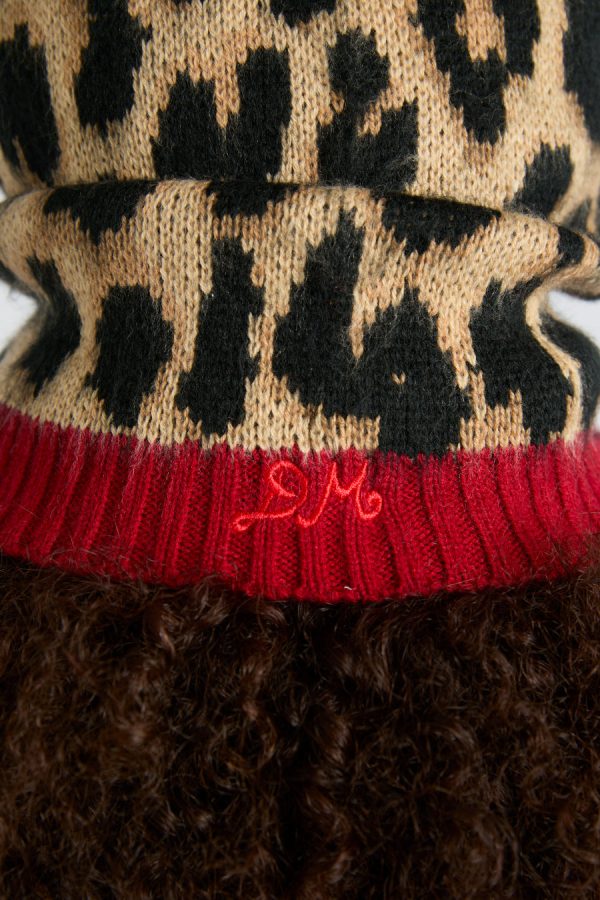 hood in leopard with red tie None Women | Hats Damson Madder - Image 6