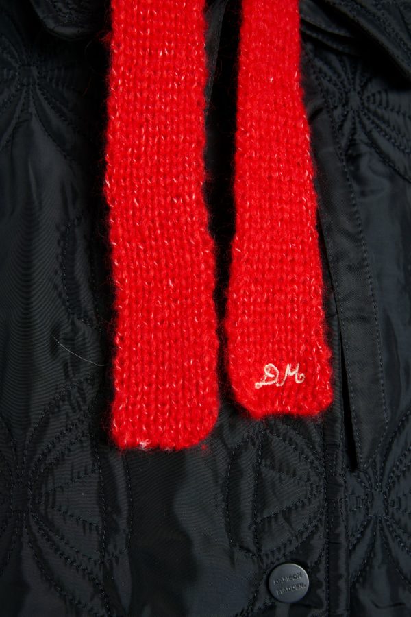 Hats Damson Madder | Women hood in grey marl with red tie in premium yarn None - Image 4