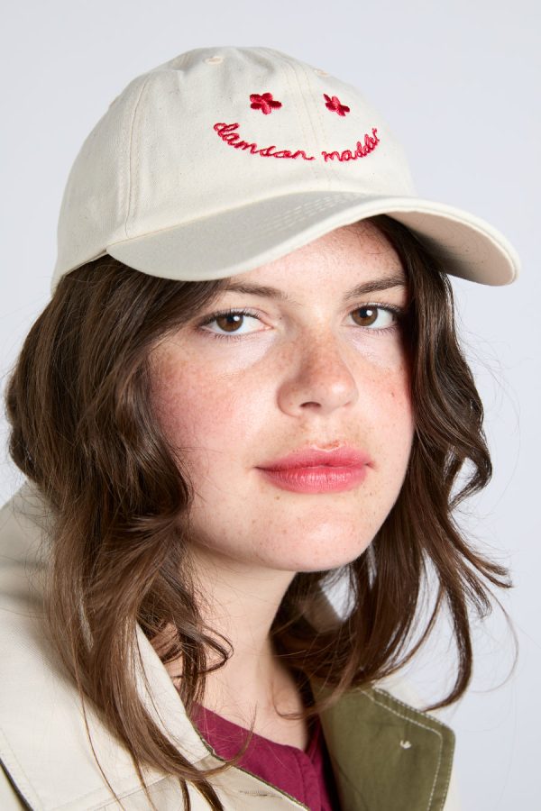 Hats | Smiley Cap in Natural with Red Embroidery None - Damson Madder Women