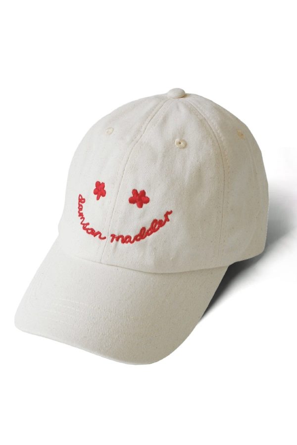 Hats | Smiley Cap in Natural with Red Embroidery None - Damson Madder Women - Image 3