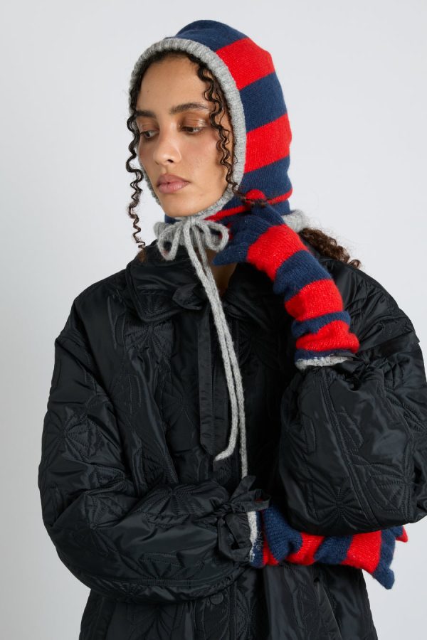 hood in red & navy with grey tie None | Hats Damson Madder Women - Image 3