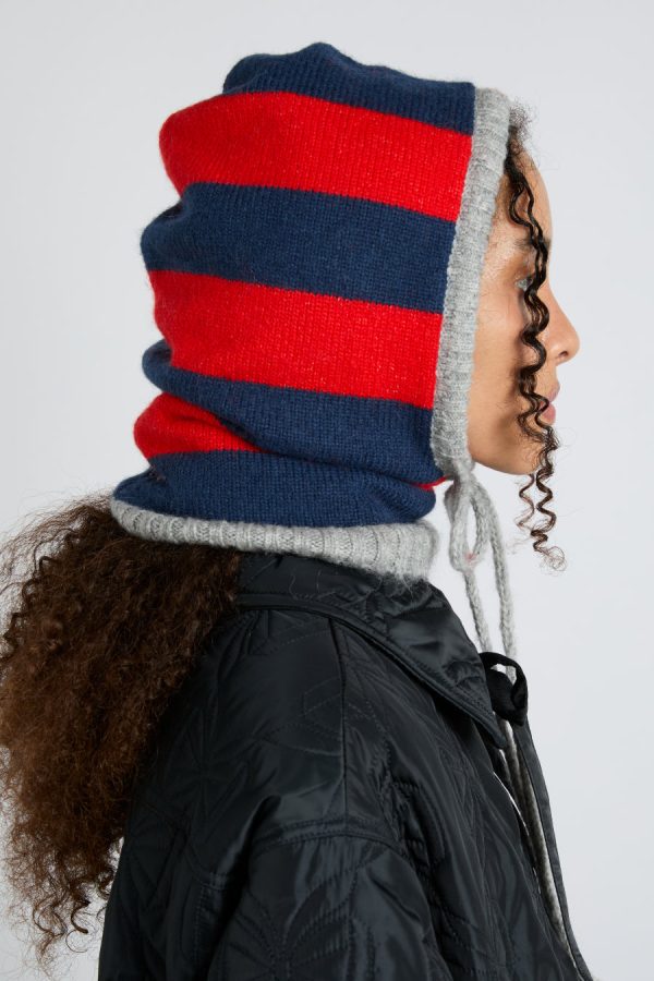 hood in red & navy with grey tie None | Hats Damson Madder Women - Image 5