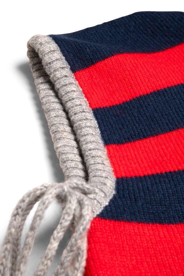 hood in red & navy with grey tie None | Hats Damson Madder Women - Image 2
