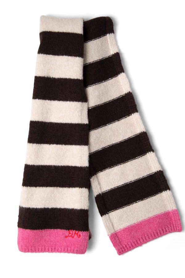 Scarves Damson Madder | Women skinny stripe scarf in choc & ecru None - Image 6