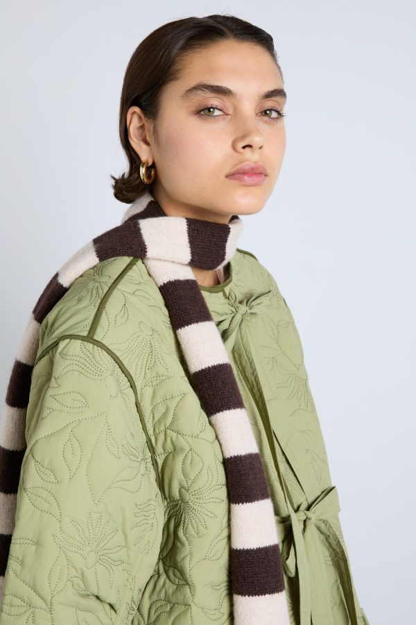 Scarves Damson Madder | Women skinny stripe scarf in choc & ecru None - Image 5
