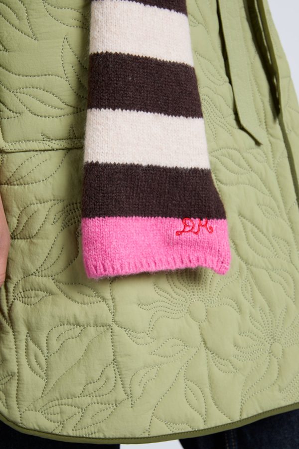 Scarves Damson Madder | Women skinny stripe scarf in choc & ecru None - Image 3