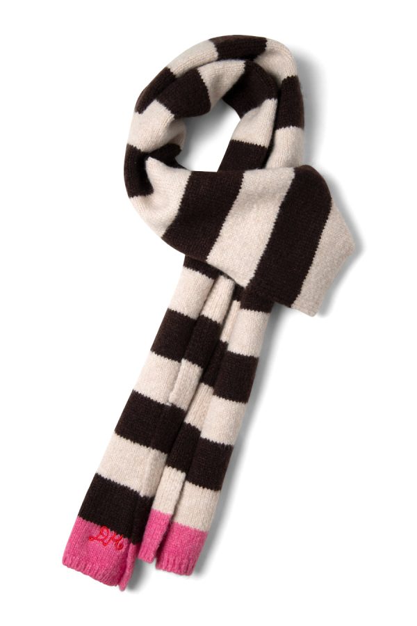 Scarves Damson Madder | Women skinny stripe scarf in choc & ecru None - Image 2