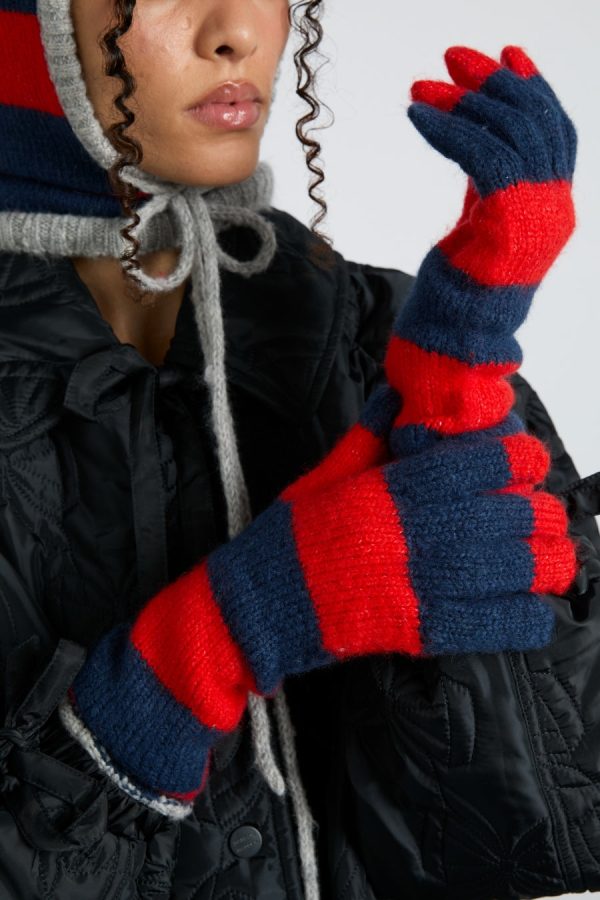 Women long gloves in navy & red stripe None | Gloves Damson Madder