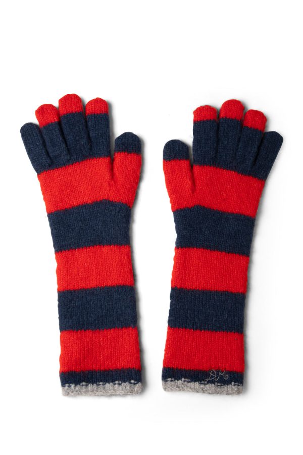 Women long gloves in navy & red stripe None | Gloves Damson Madder - Image 2
