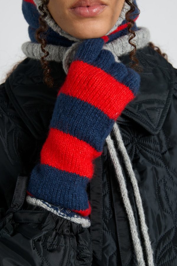 Women long gloves in navy & red stripe None | Gloves Damson Madder - Image 3