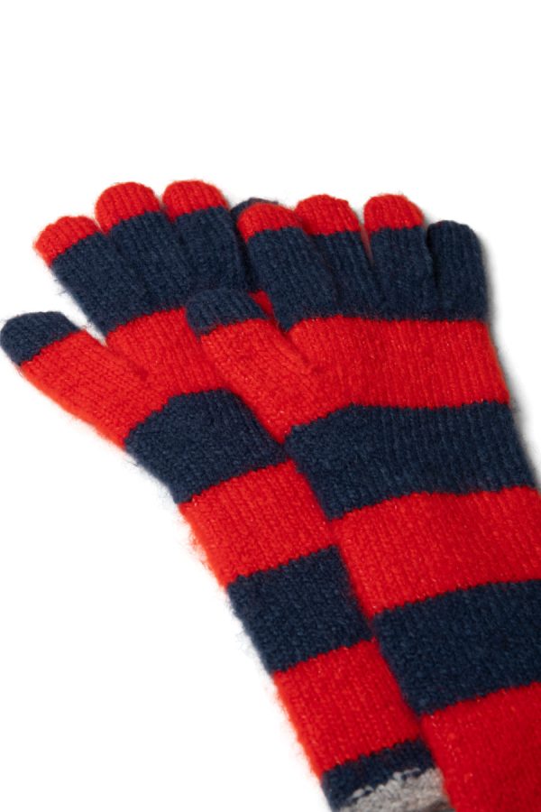 Women long gloves in navy & red stripe None | Gloves Damson Madder - Image 4