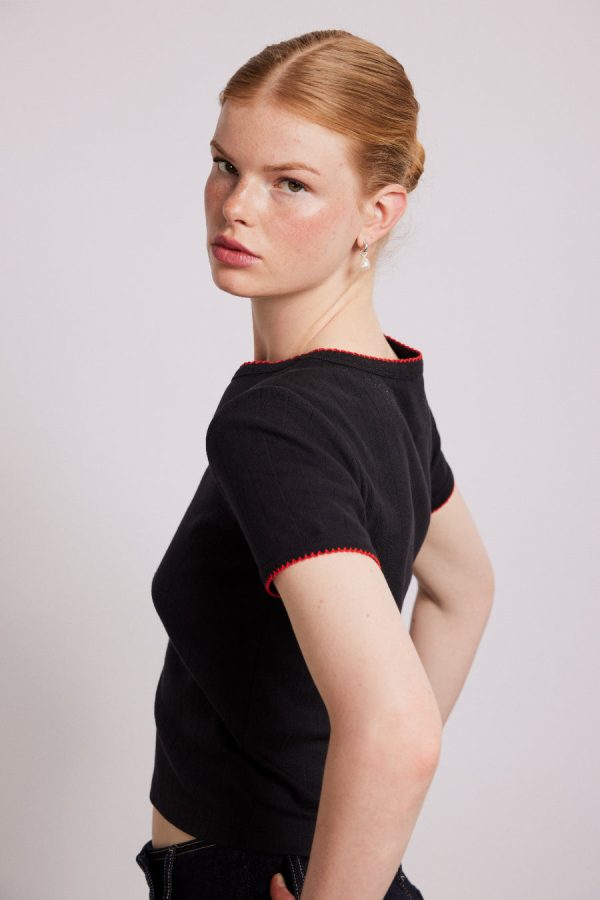 Women dm shrunken pointelle tee None | Tops Damson Madder - Image 3