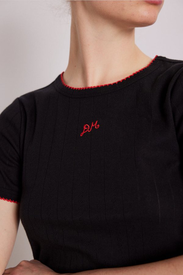 Women dm shrunken pointelle tee None | Tops Damson Madder - Image 4
